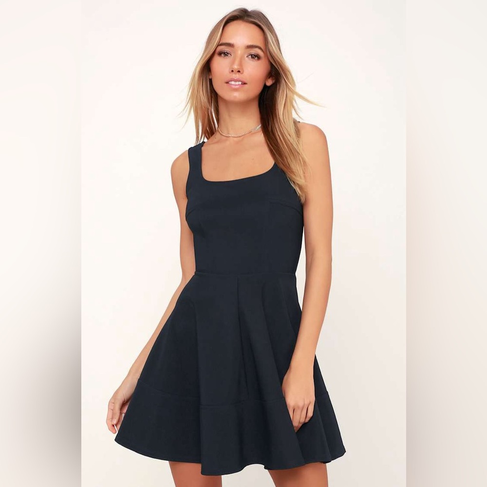 Lulu's Home Before Daylight Navy Blue Dress Size Small *New with tags*